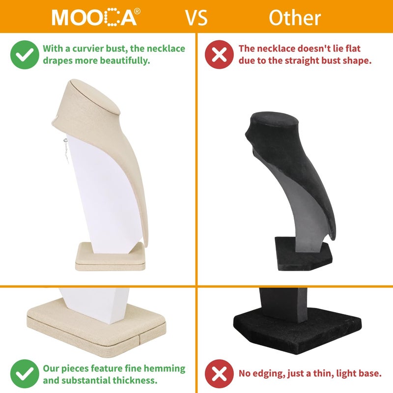 MOOCA Necklace Chain Jewelry Bust Display Holder Stand, Display Necklace Mannequin, Necklace Bust Jewelry Bust Stand, Pendant Chain Organizer for Women 8" W x 4 1/4" D x 11 1/4" H, Tan Linen - Image 5